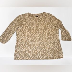 TALBOTS Marino Wool Women's 3/4 Sleeve Sweater  Size 2X  Giraffe Print